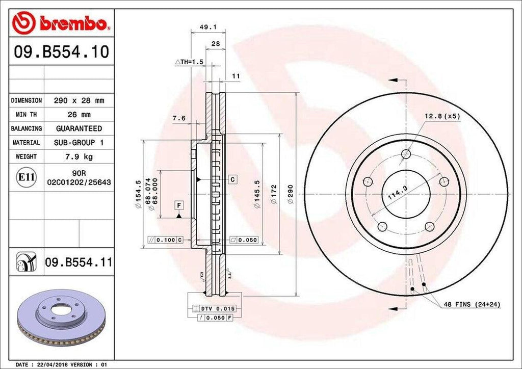 Brembo Front Disc Brake Rotor for Nissan (09.B554.11)