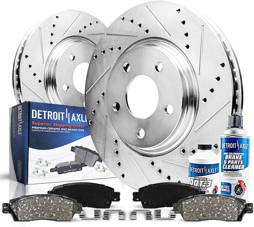 Detroit Axle - Front Brake Kit for Hyundai Elantra Veloster Kia Forte Koup Forte5, Drilled & Slotted Brake Rotors Ceramic Brakes Pads Replacement Brake Rotor
