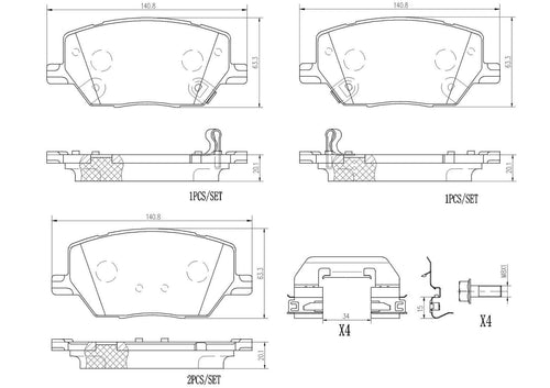 Brembo Front Disc Brake Pad Set for 500X, Compass, Renegade (P23164N)