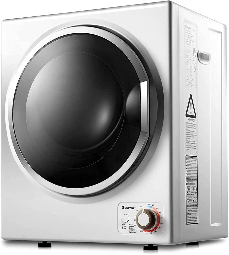 COSTWAY Compact Laundry Dryer, 110V Electric Portable Clothes Dryer with Stainless Steel Tub, Control Panel Downside Easy Control for 4 Automatic Drying Mode, White