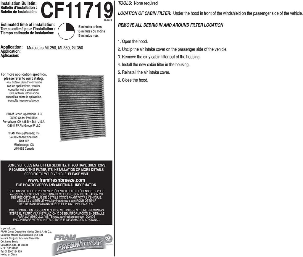 Fresh Breeze Cabin Air Filter with Arm & Hammer Baking Soda, CF11719 for Select Mercedes-Benz Vehicles, White