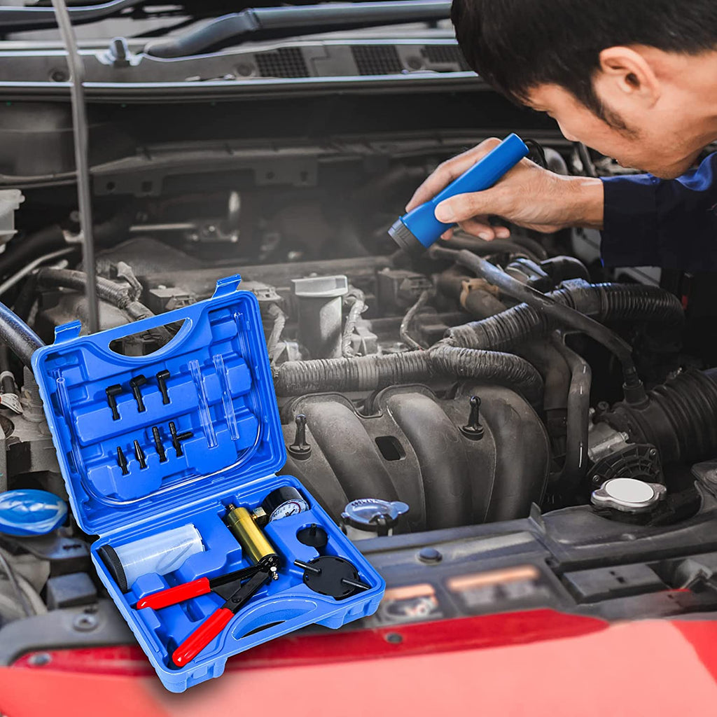 Yonligonju Brake Bleeder Kit with Hand Vacuum Pump with Gauge Adapters Automotive Brake Fluid Bleeding Set for Bike Car Truck (Blue)