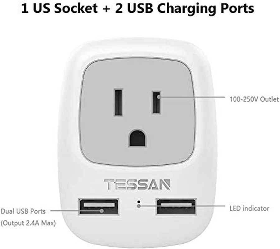 European Travel Plug Adapter 2 Pack,  International Power Outlet Adaptor with 2 USB, Type C Charger from USA to Most of Europe EU Spain Iceland Germany France Italy Israel