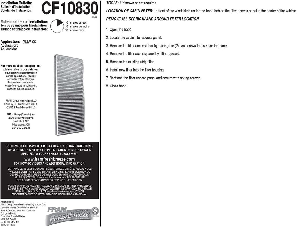 Fresh Breeze Cabin Air Filter with Arm & Hammer Baking Soda, CF10830 for Select BMW Vehicles , White