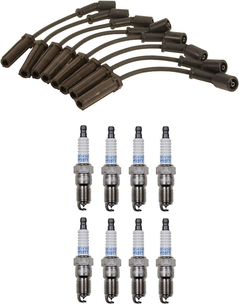 Denso Wire Set 7Mm and 8 Platinum TT Spark Plugs 0.04 Kit for Caddy Chevy GMC V8 Hummer Naturally Aspirated