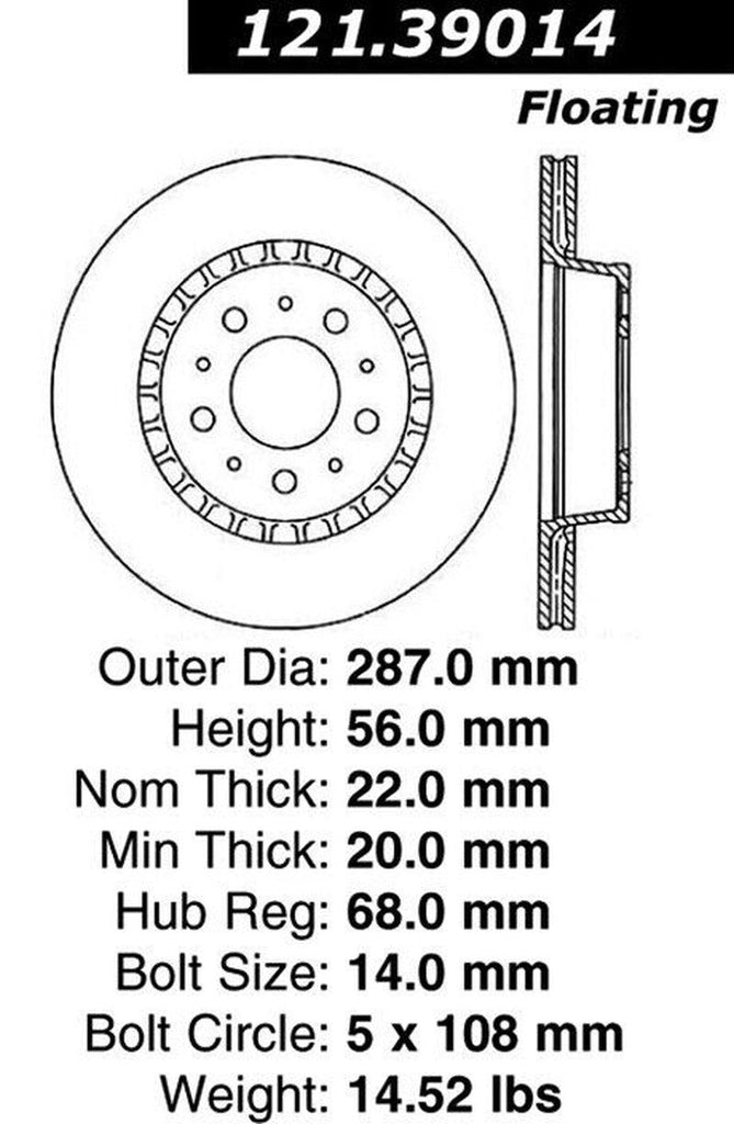 Centric Front Disc Brake Rotor for 740, 780, 760 (121.39014)