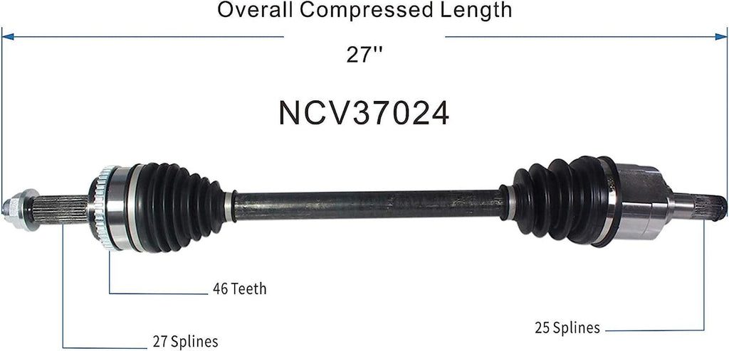 NCV37024 CV Axle Shaft Assembly for Select 2012-17 Hyundai Veloster - Front Left (Driver Side)