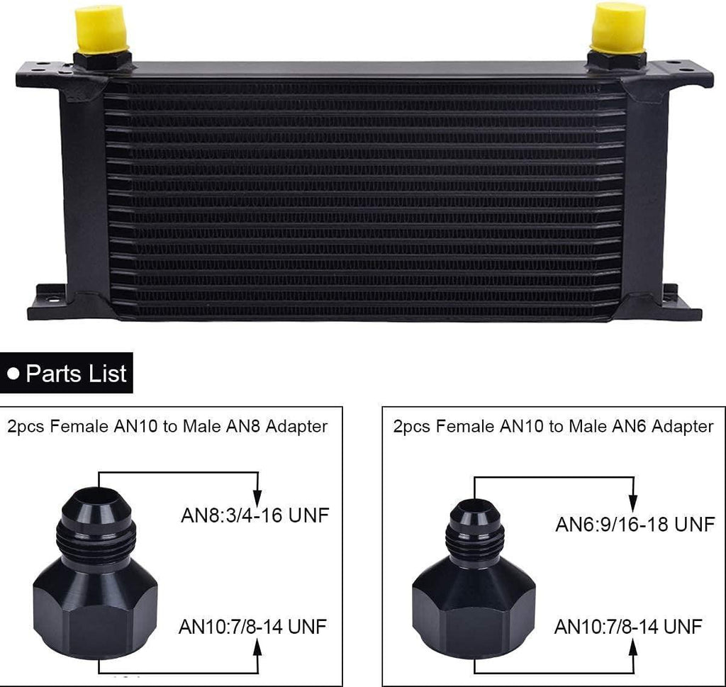 16 Row AN10-10AN Stacked Plate Oil Cooler Bundle with 6AN 3/8" 10FT CPE Fuel Line Hose Fitting Kit Braided Nylon Stainless Steel