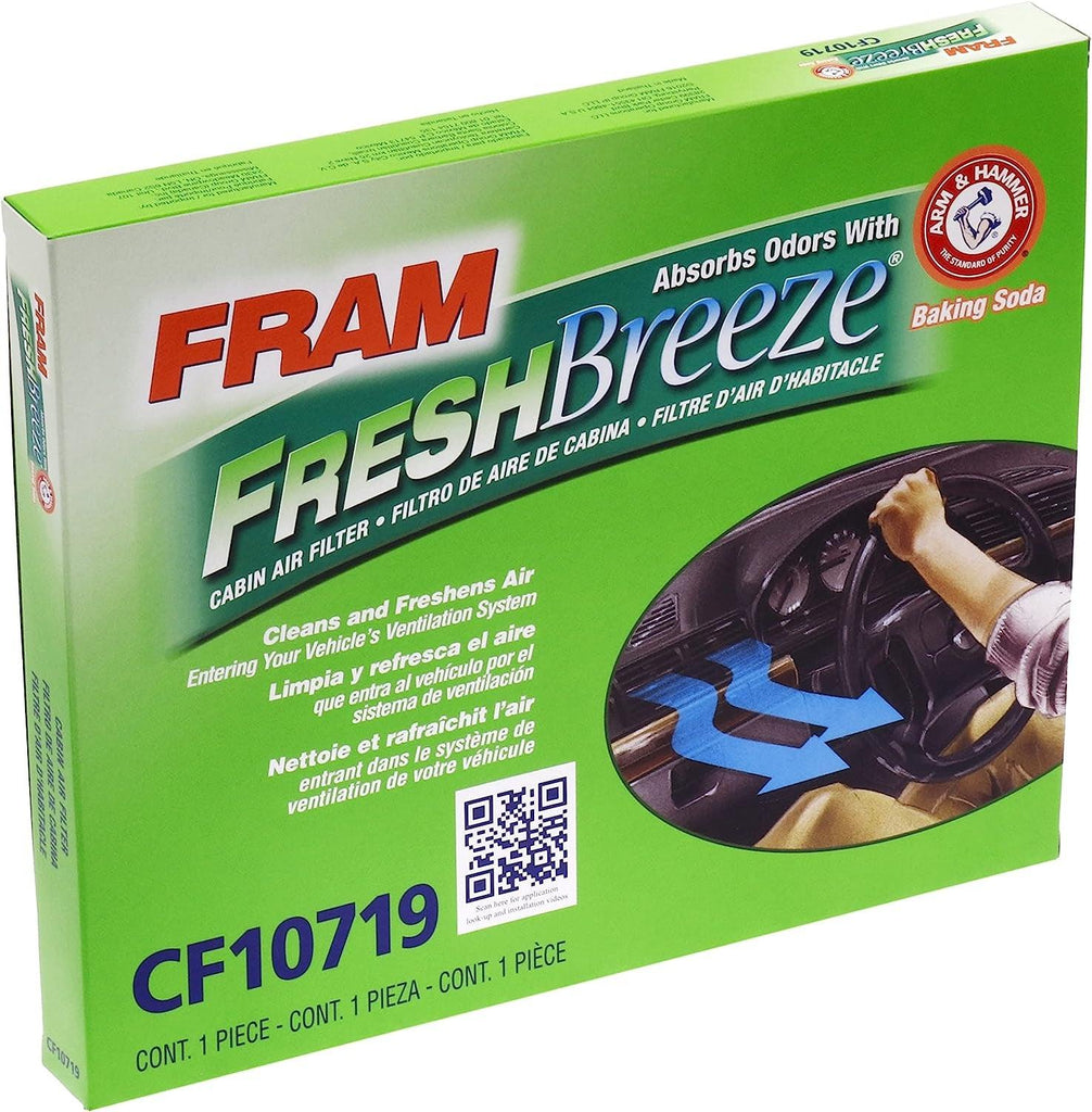 Fresh Breeze Cabin Air Filter Replacement for Car Passenger Compartment W/ Arm and Hammer Baking Soda, Easy Install, CF10719 for Select Dodge and Hyundai Vehicles , White