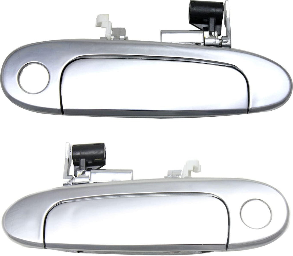 Aftermarket Front Exterior Door Handle Compatible with 2000-2005 Toyota Echo All Chrome, with Keyhole, Set of 2, Driver and Passenger Side