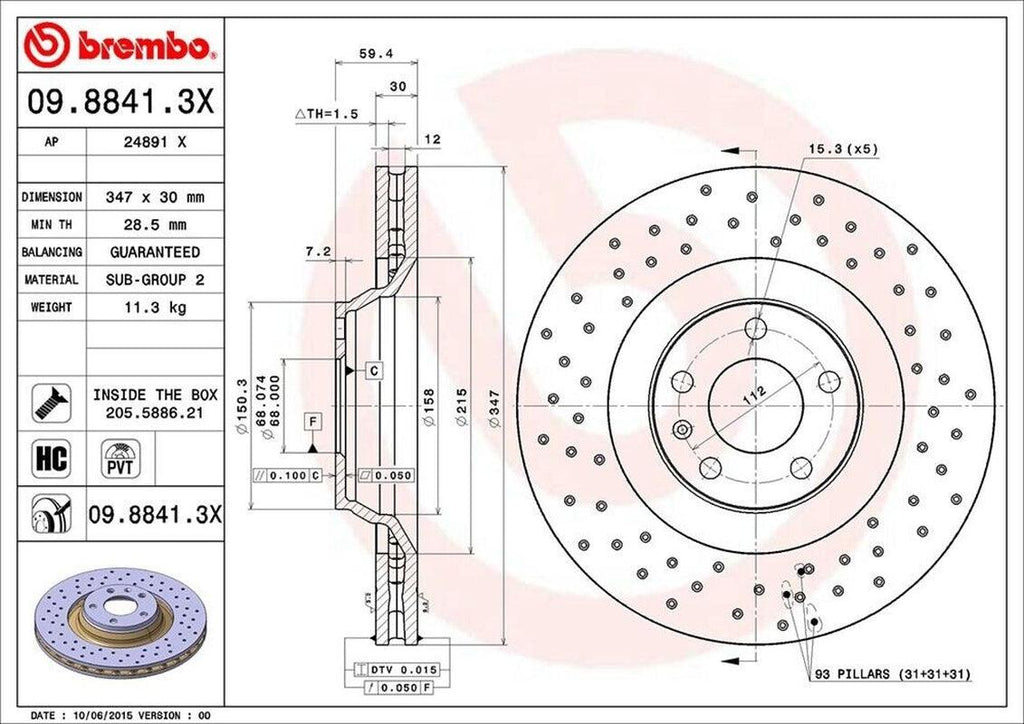 Brembo Front Disc Brake Rotor for A6 Quattro, A6 (09.8841.3X)