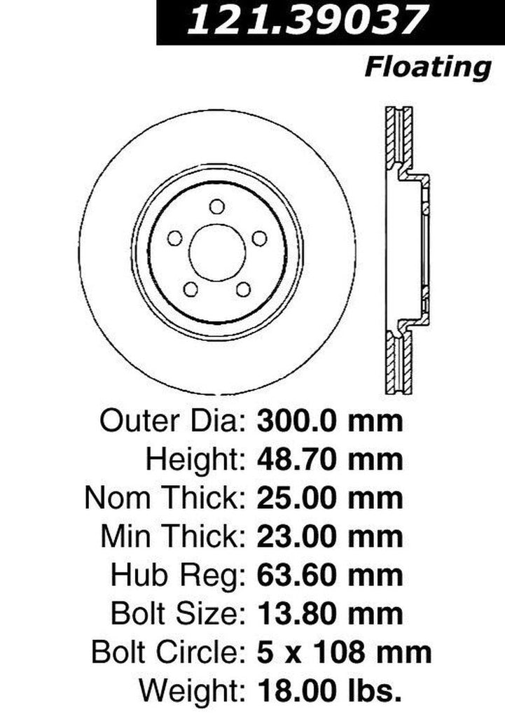 Centric Front Disc Brake Rotor for Escape, C-Max, C30, C70, S40, V50 (121.39037)