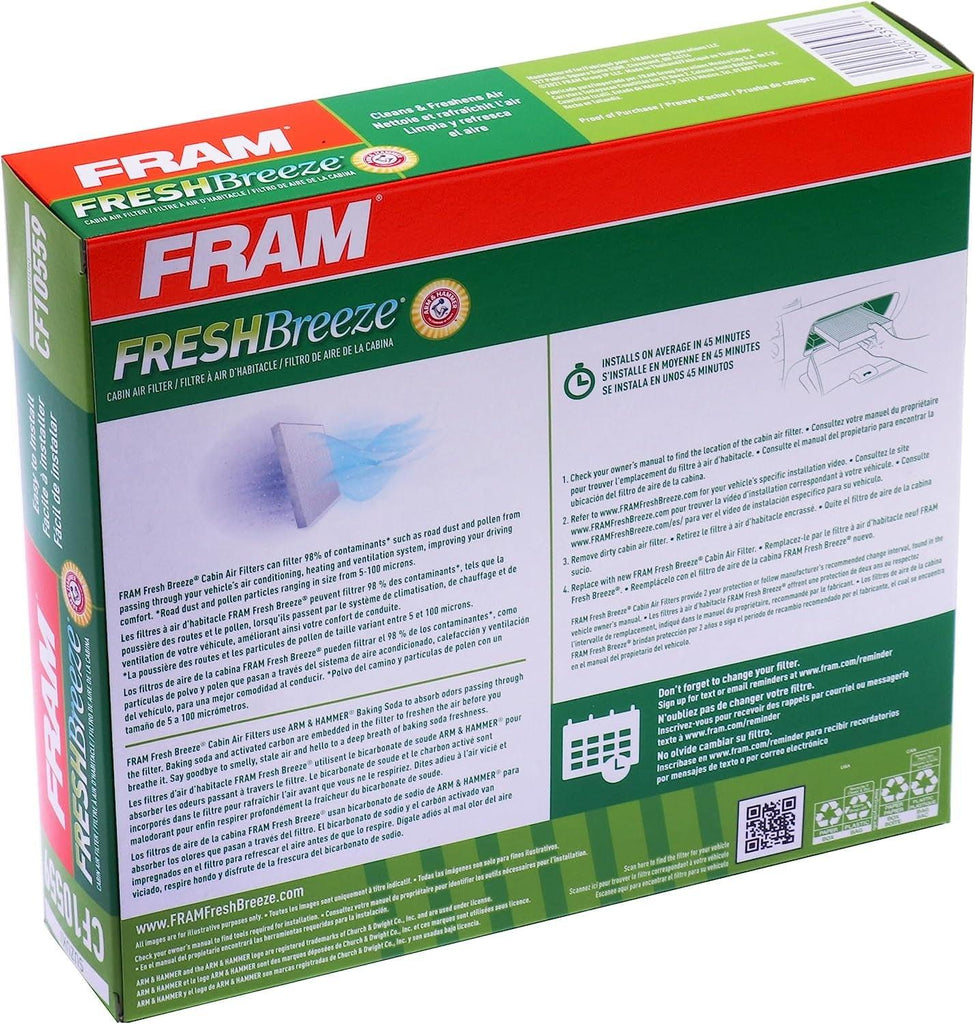 Fresh Breeze Cabin Air Filter Replacement for Car Passenger Compartment W/ Arm and Hammer Baking Soda, Easy Install, CF10559 for Select Suzuki Vehicles