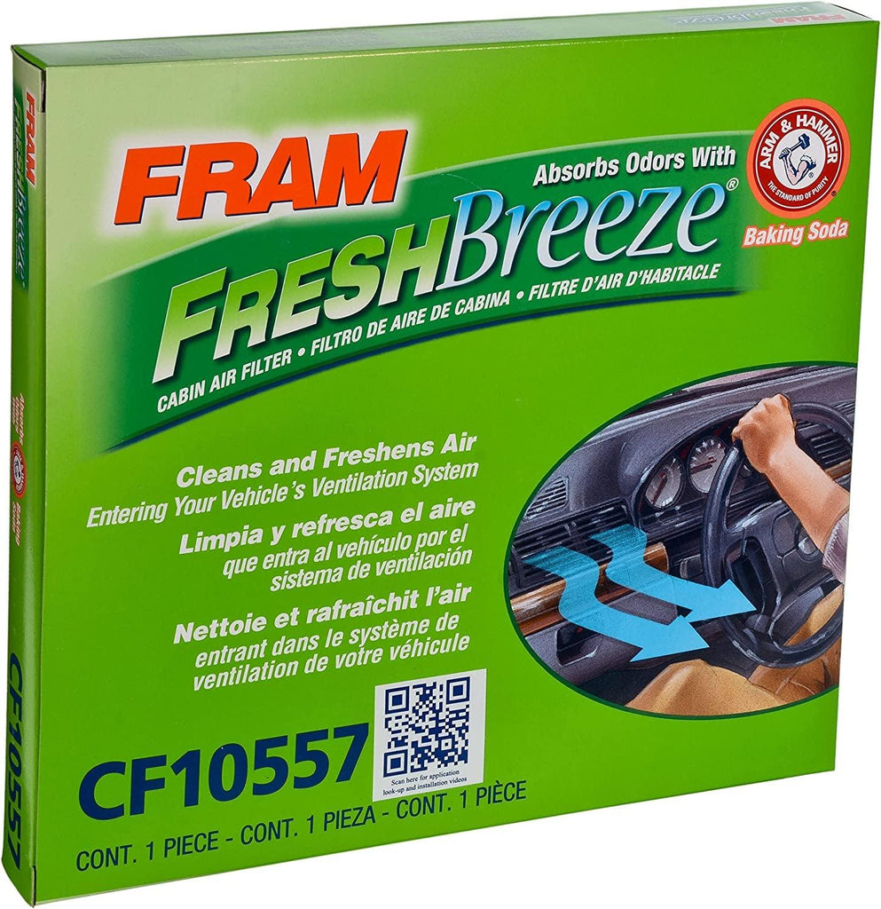Fresh Breeze Cabin Air Filter Replacement for Car Passenger Compartment W/ Arm and Hammer Baking Soda, Easy Install, CF10557 for Gm/Suzuki Vehicles , White