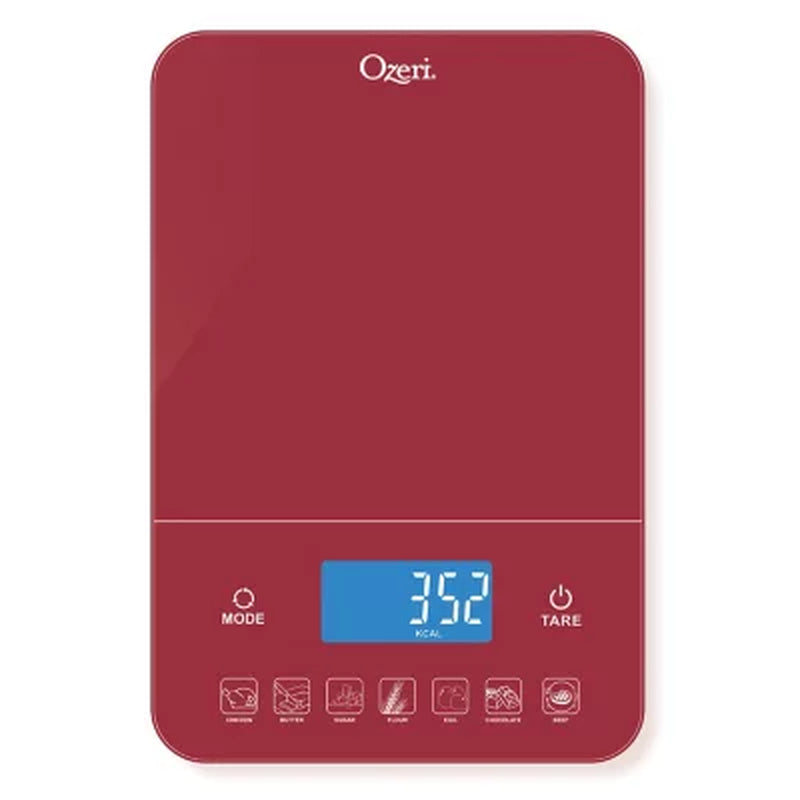 Ozeri Touch III 22 Lbs (10 Kg) Digital Kitchen Scale with Calorie Counter, Tempered Glass (Assorted Colors)