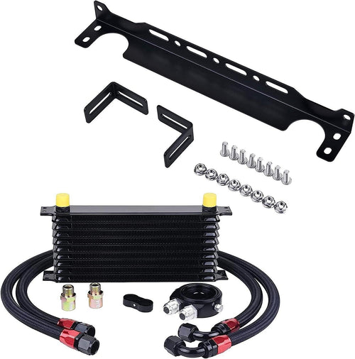 10 Row Oil Cooler Kit Bundle with 340Mm Oil Cooler Mounting Bracket Kit
