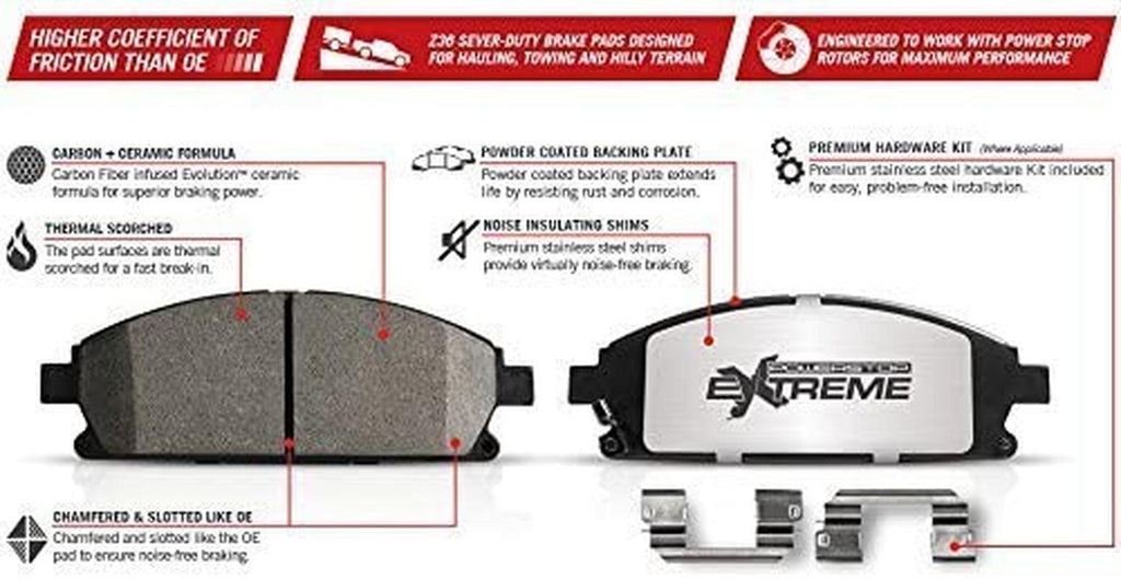 K6803-36 Front and Rear Z36 Truck & Tow Brake Kit, Carbon Fiber Ceramic Brake Pads and Drilled/Slotted Brake Rotors