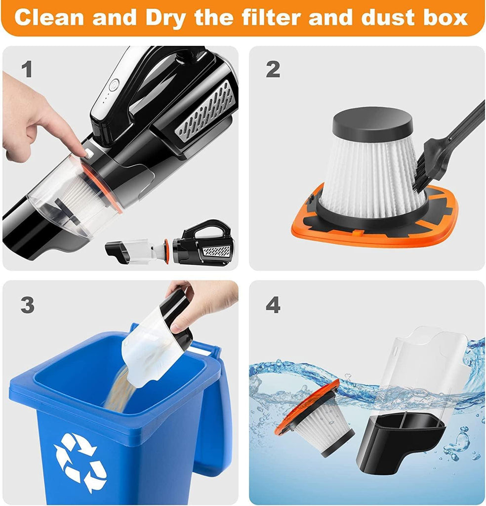 Handheld Vacuum Car Vacuum - 2 Speed Mini Vacuum Hand Vacuum, 10000Pa Pet Hair Vacuum Cleaner, Lightweight and Rechargeable Car Vacuum Hand Held Vacuum Cordless for Car Home Office-Black