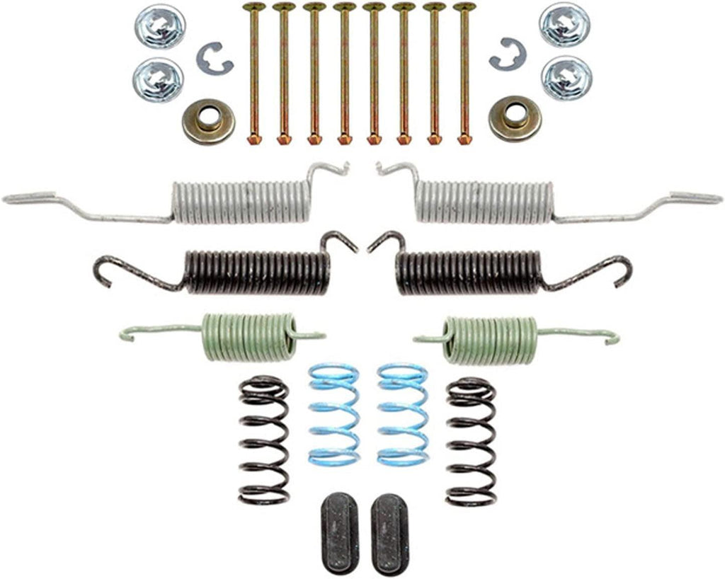 Professional 18K1596 Front Drum Brake Hardware Kit with Springs, Pins, Retainers, Washers, and Caps