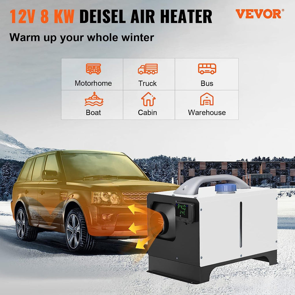 Diesel Air Heater 5KW Parking Heater 12V Truck Heater, One Air Outlet, with Black LCD Switch, Remote Control, Fast Heating Compact Diesel Heater, for Car, RV Truck, Boat, Campervans, Caravans