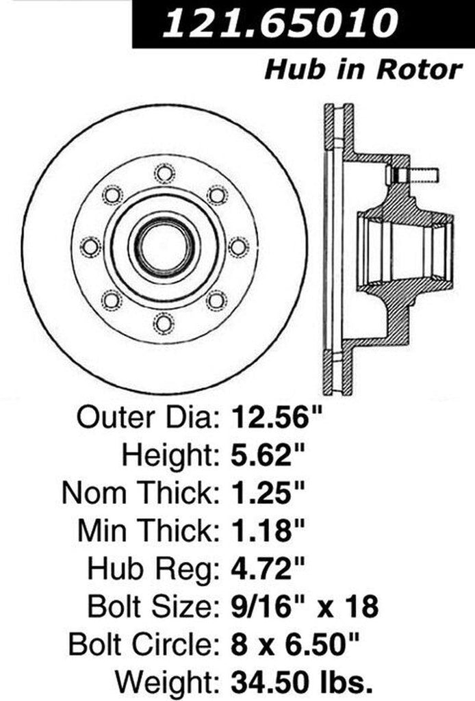 Centric Front Disc Brake Rotor for Ford (121.65010)