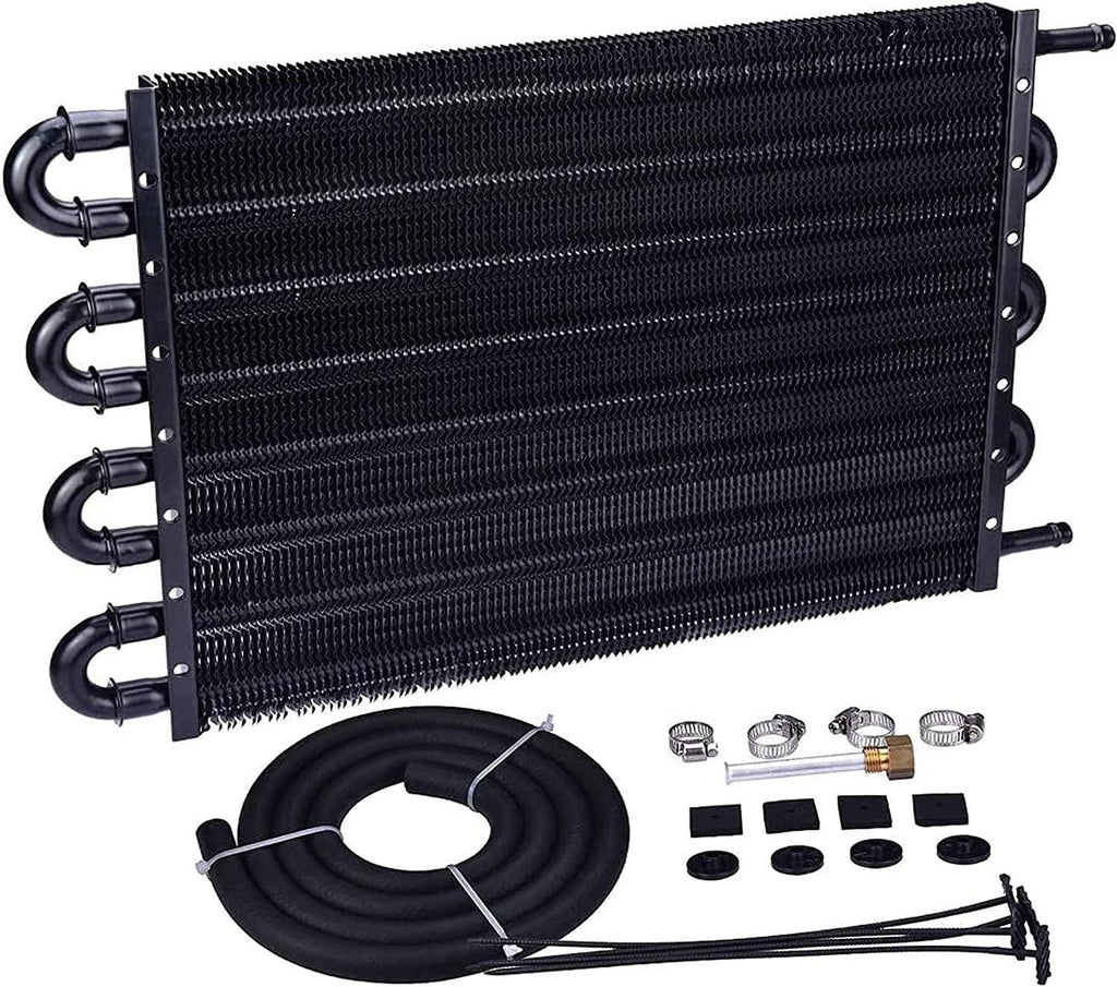 EVIL ENERGY 5/16" Transmission Oil Cooler, 8 Pass Tube and Fin Cooler Kit Universal Aluminium Black
