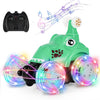 Remote Control Car, Dinosaur RC Stunt Car Invincible 360°Rolling Twister with Colorful Lights & Music Switch, Rechargeable RC Car for Toddlers, Kids, Boys and Girls(Green)