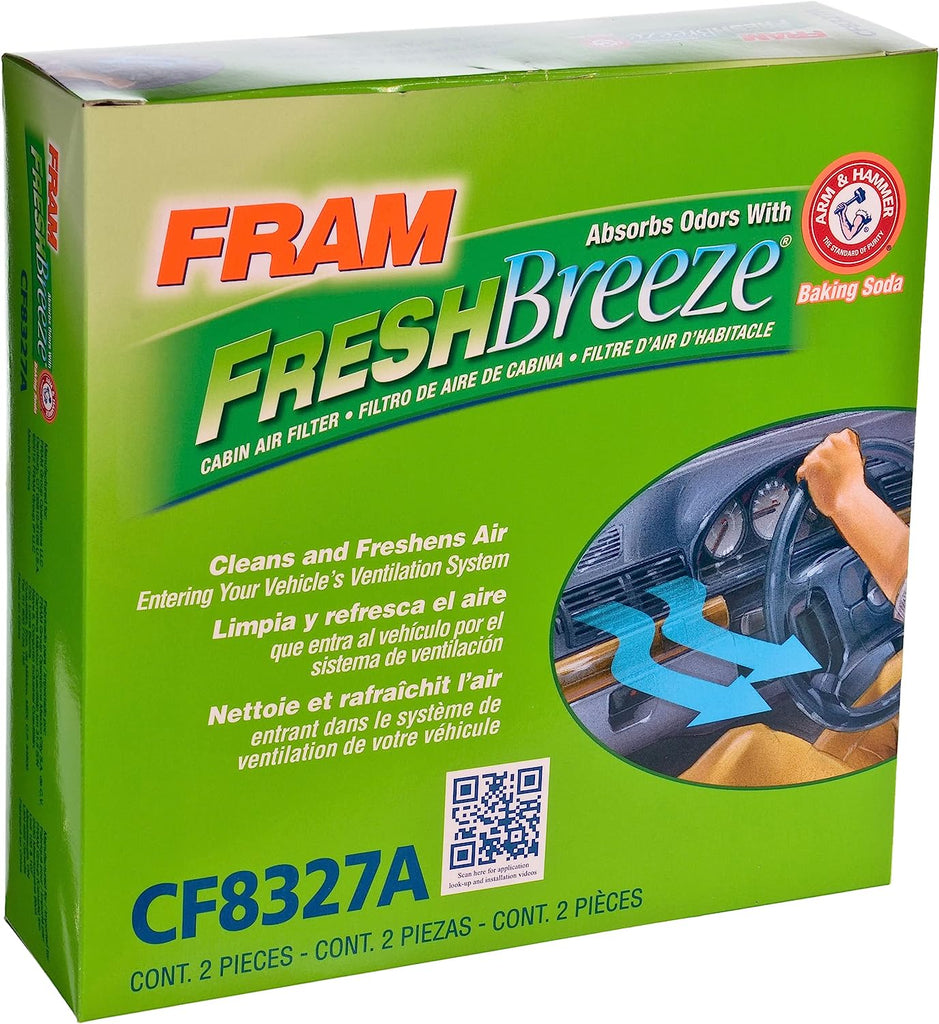 Fresh Breeze Cabin Air Filter Replacement for Car Passenger Compartment W/ Arm and Hammer Baking Soda, Easy Install, CF8327A for Select Chevrolet and Pontiac Vehicles , White