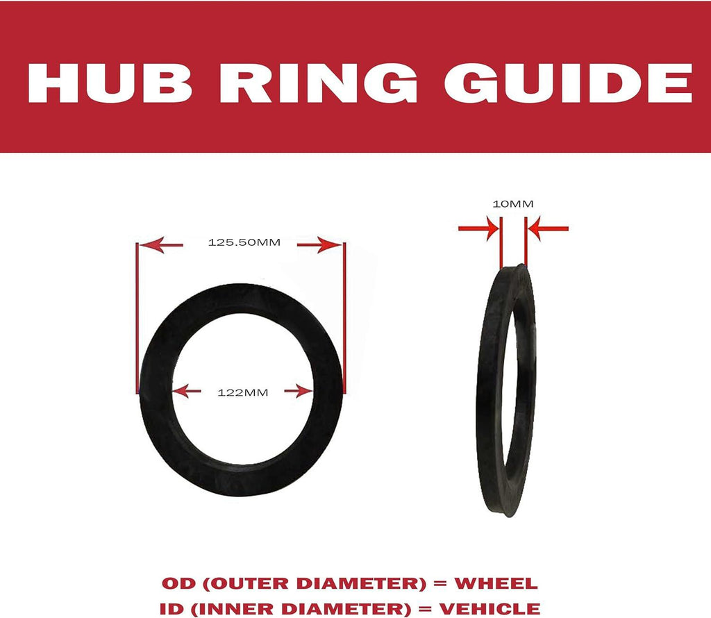 Wheel Accessories Parts Set of 4 Hub Centric Ring 125.50Mm OD to 121.30Mm Hub ID, Polycarbonate (Wheel Hub Ring, 4 Pack, 125.50 Mm OD to 121.30 Mm ID Wheel Centerbore, Polycarbonate)