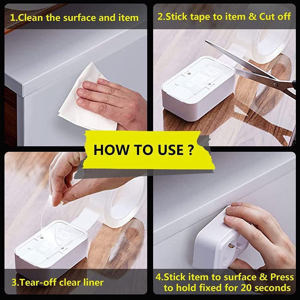 Rvhouse Double Sided Tape 2 Pack Clear Mounting Tape Nano Removable Tough Sticky Adhesive for Carpet Picture Poster Office Home RV Decoration