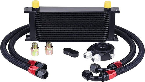 EVIL ENERGY 16 Row Oil Cooler Kit, 10AN Stacked Plate Transmission Engine Cooler Universal Aluminium Black