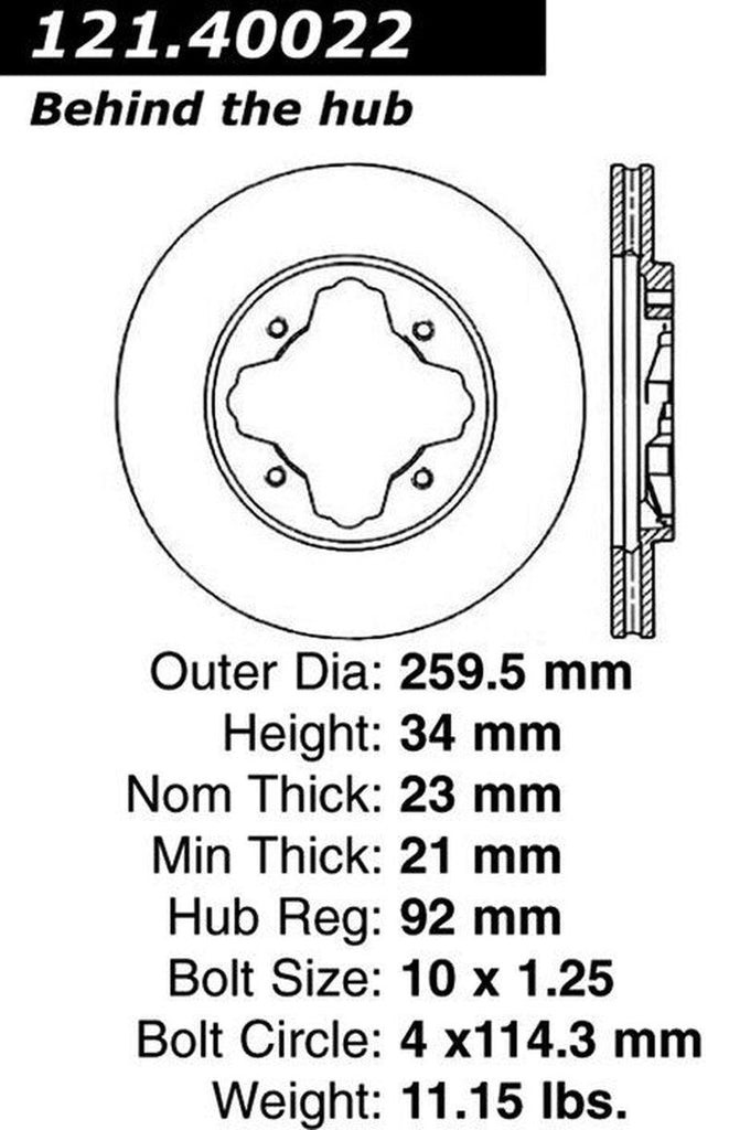 Centric Front Disc Brake Rotor for CL, Accord (121.40022)
