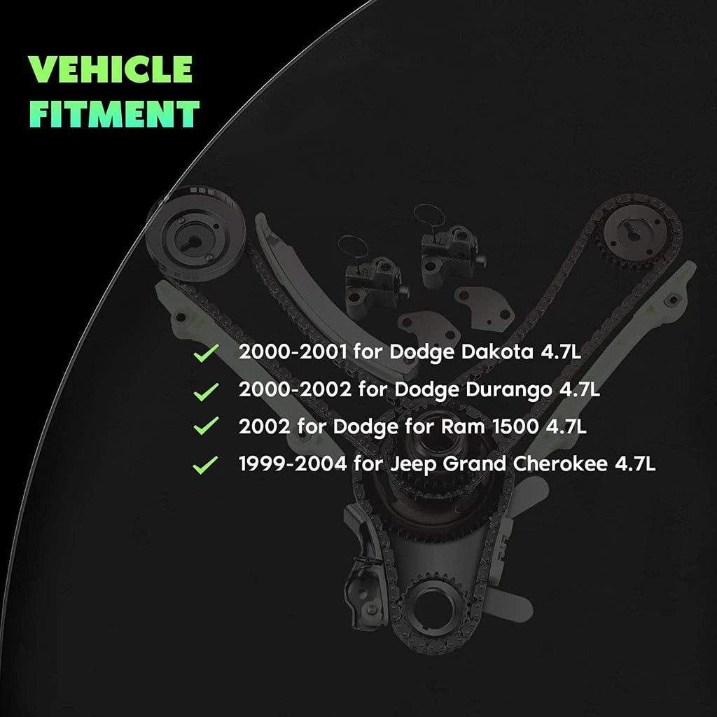 Timing Chain Kit (JTEC Gear) Automotive Replacement Timing Parts Chain Sets TK5047 Fits for 1999-2004 Dodge Jeep 4.7L 4.7