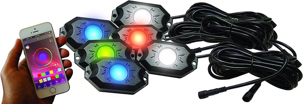 Race Sport Lighting  NEW 6-POD RGB+W Hi-Power Rock Light Complete Kit with Bluetooth APP Controls in Retail Box