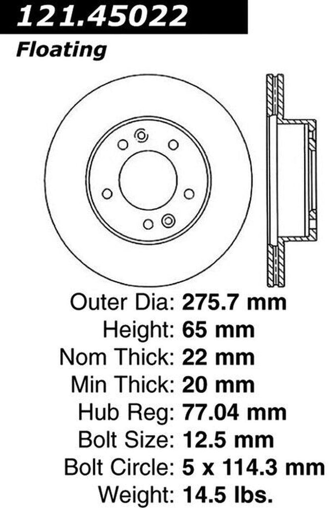 Centric Front Disc Brake Rotor for 1986-1991 Mazda RX-7 (121.45022)