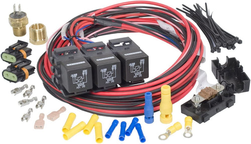 30117 Dual Activation, Dual Electric Fan Relay Kit with Thermostatic Switch (On 185/Off 175)