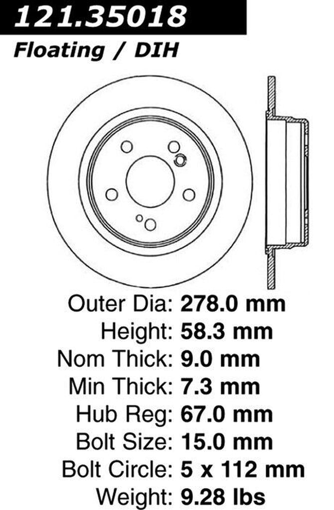 Centric Rear Disc Brake Rotor for Mercedes-Benz (121.35018)