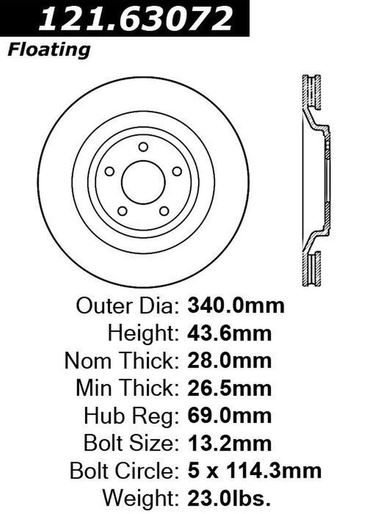 Centric Front Disc Brake Rotor for 200, Avenger, Caliber (121.63072)