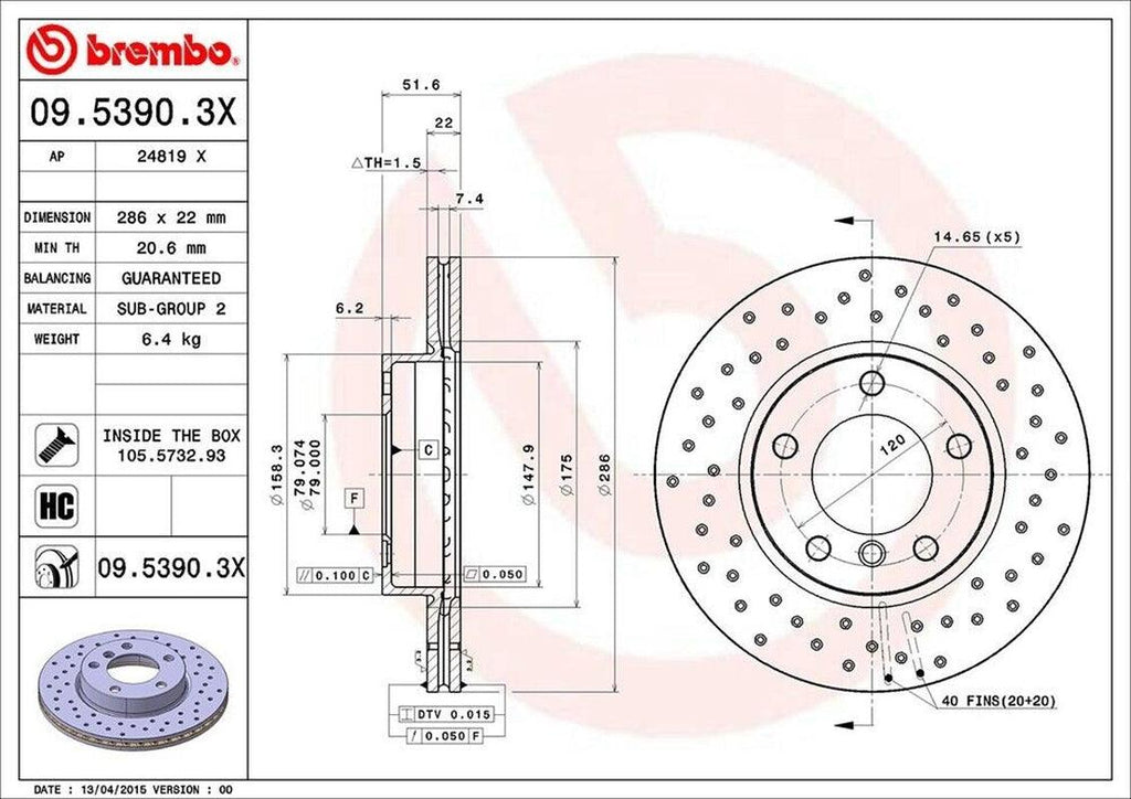 Brembo Front Disc Brake Rotor for BMW (09.5390.3X)