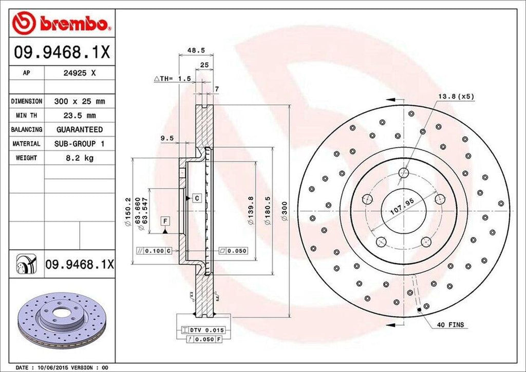 Brembo Front Disc Brake Rotor for C30, C70, S40, V50 (09.9468.1X)