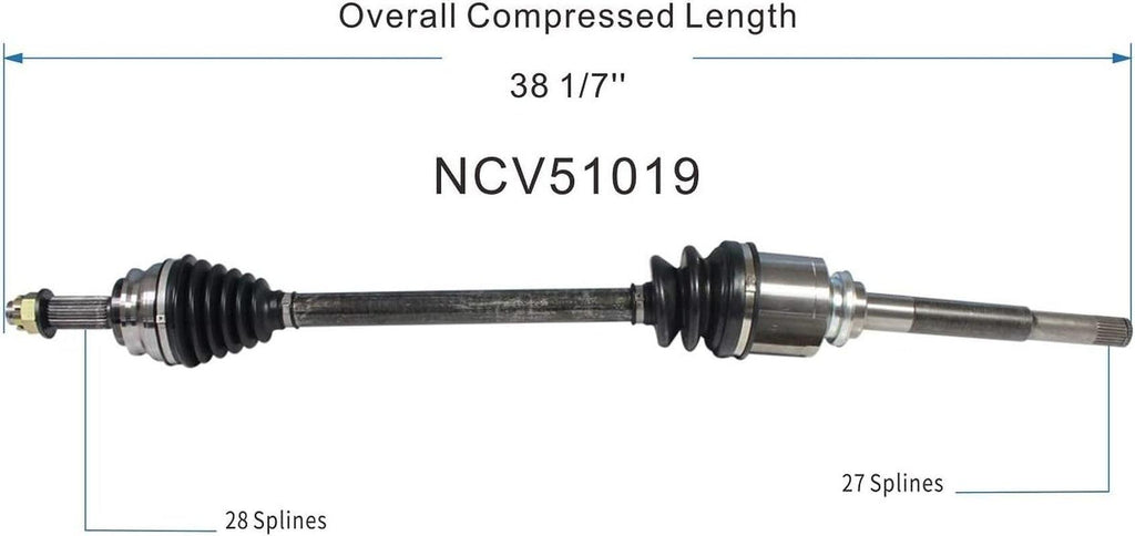 NCV51019 CV Axle Shaft Assembly for Select 2008-11 Mitsubishi Outlander - Front Right (Driver Side)