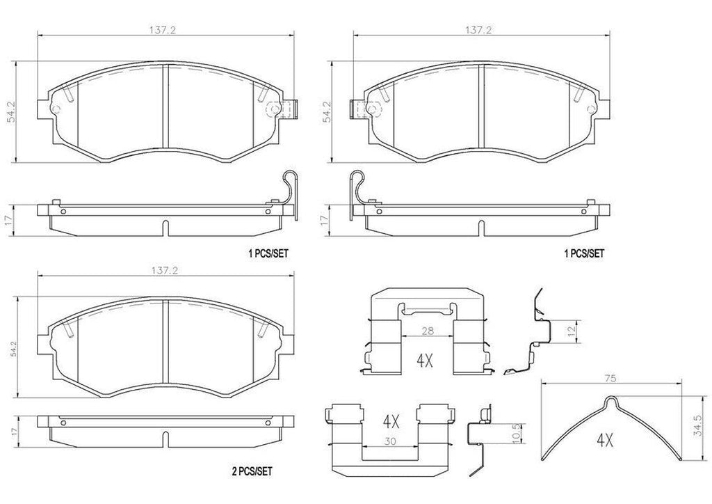 Brembo Front Disc Brake Pad Set for Elantra, Sonata, Tiburon (P30022N)