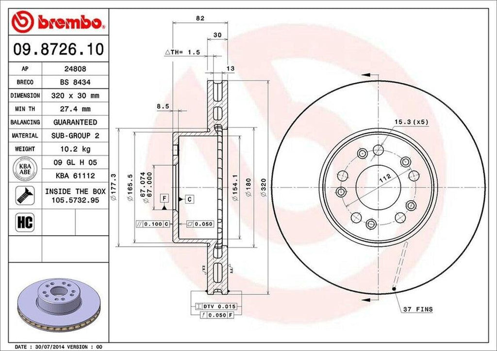 Brembo Front Disc Brake Rotor for Mercedes-Benz (09.8726.10)