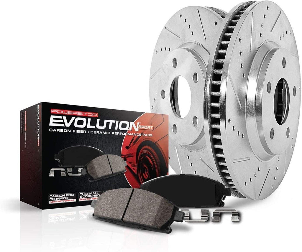 K1303 Rear Z23 Carbon Fiber Brake Pads with Drilled & Slotted Brake Rotors Kit