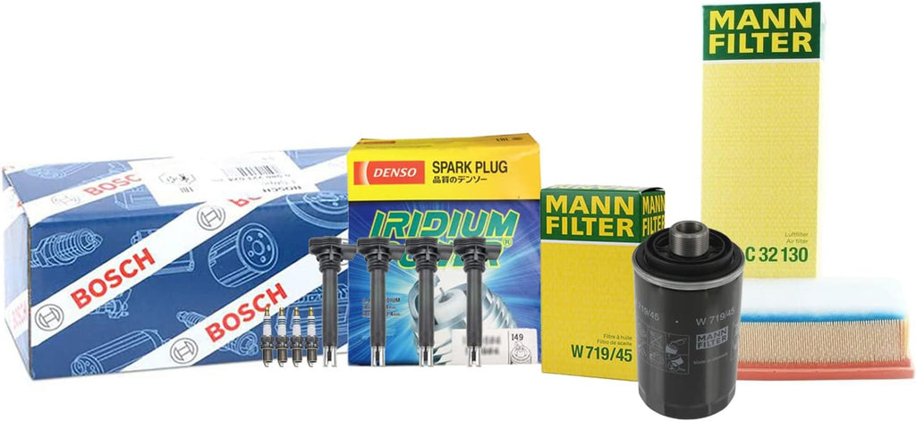 Premium Engine Oil Cabin Air Filters with 4 Ignition Coils and 4 Iridium Power Spark Plugs Tune up Kit