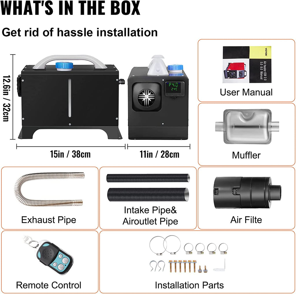 Diesel Air Heater 8KW, All in One 12V Truck Heater, Parking Heater with Black LCD, Remote Control, Fast Heating Diesel Heater for RV Truck, Boat, Bus, Car Trailer, Motorhomes