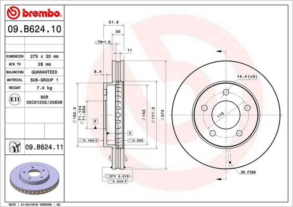 Brembo Front Disc Brake Rotor for Rendezvous, Aztek (09.B624.11)