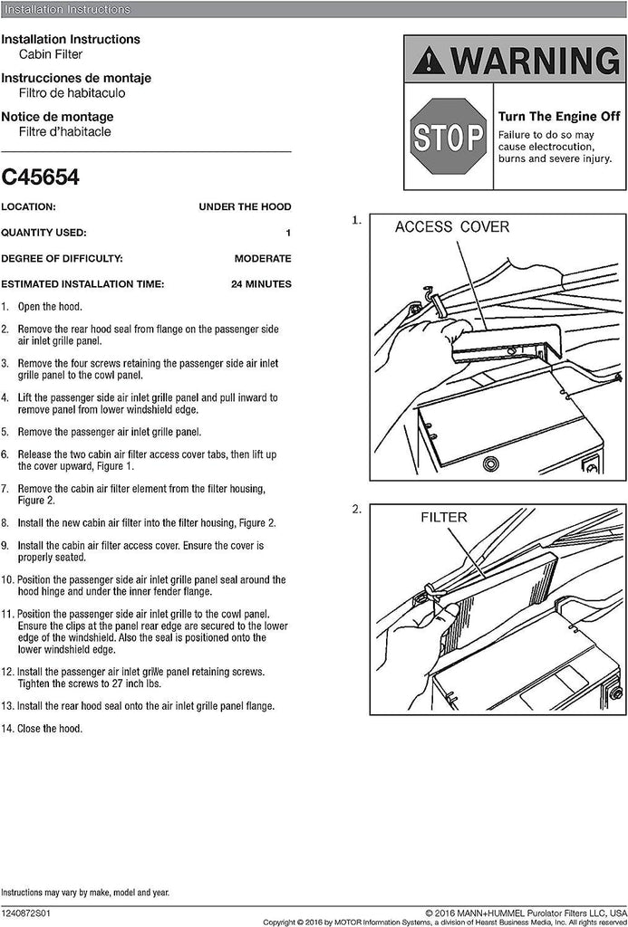 C45654 one Advanced Cabin Air Filter Compatible with Select Cadillac Vehicles