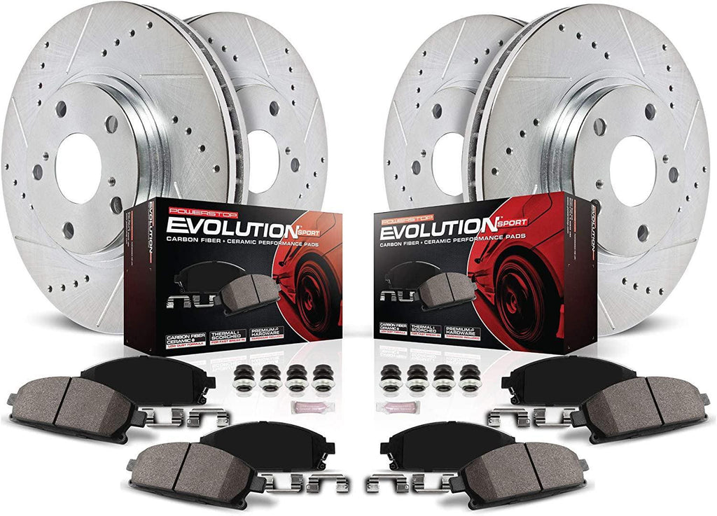 K8118 Front and Rear Z23 Carbon Fiber Brake Pads with Drilled & Slotted Brake Rotors Kit