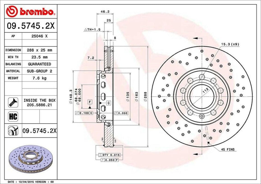 Front Disc Brake Rotor for A4, A4 Quattro, A6, A6 Quattro+More (09.5745.2X)